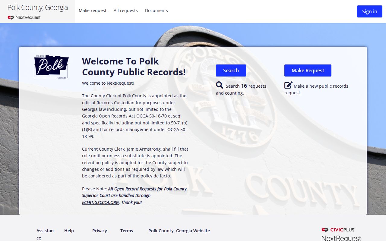 Polk County NextRequest portal for booking record and booking photo requests