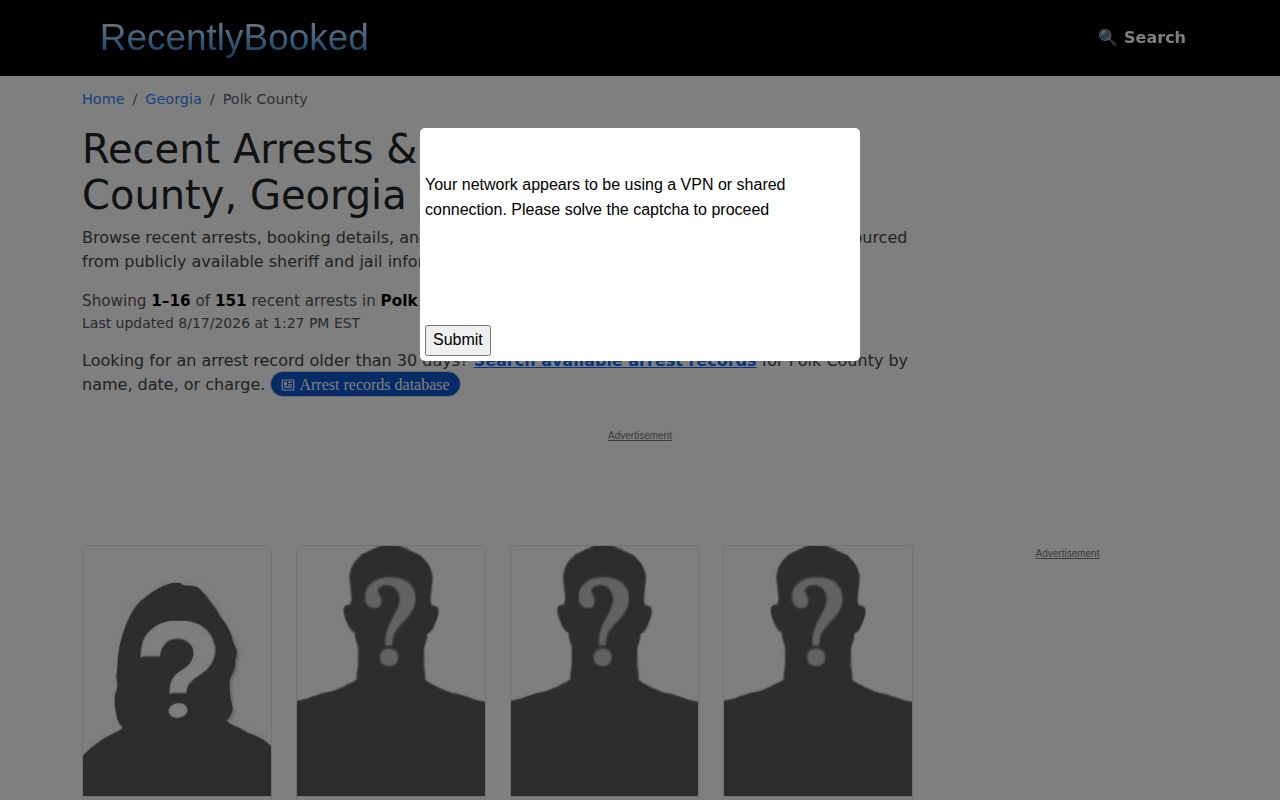 Recently Booked Polk County Georgia secondary arrest-record page