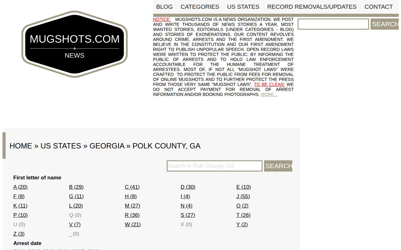 Mugshots.com Polk County Georgia secondary page
