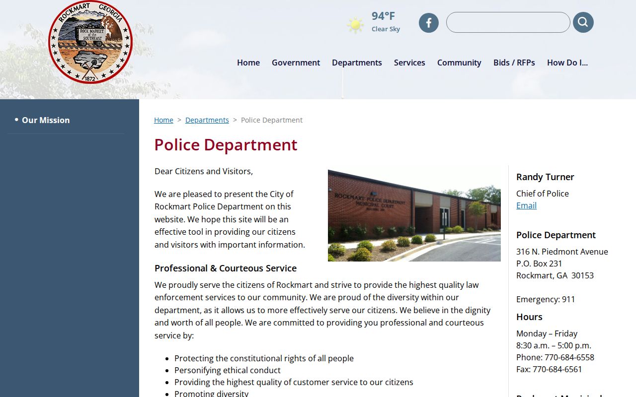 Rockmart Police Department page for Rockmart, Polk County arrest records